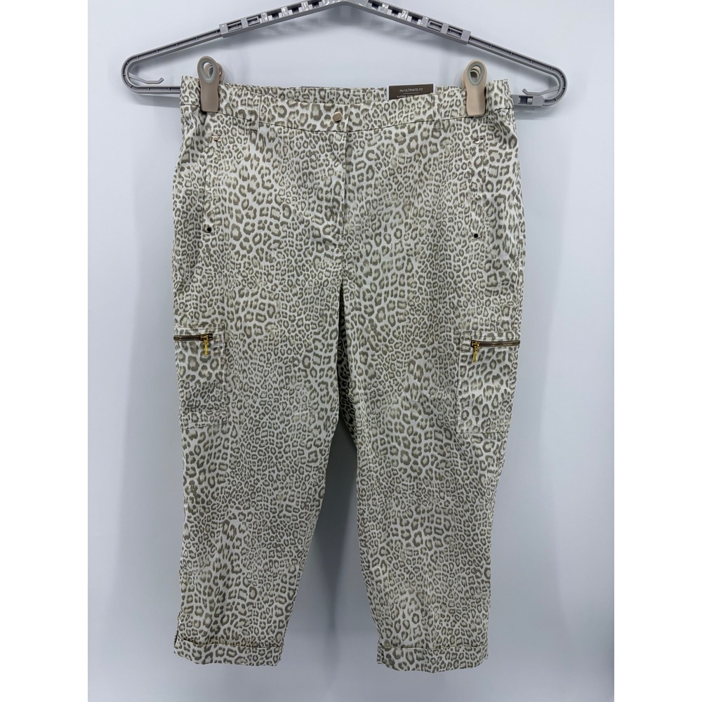 Chico's 3 (16) Tan Leopard Luxe Twill Utility Crop Pants Ultimate Fit Animal